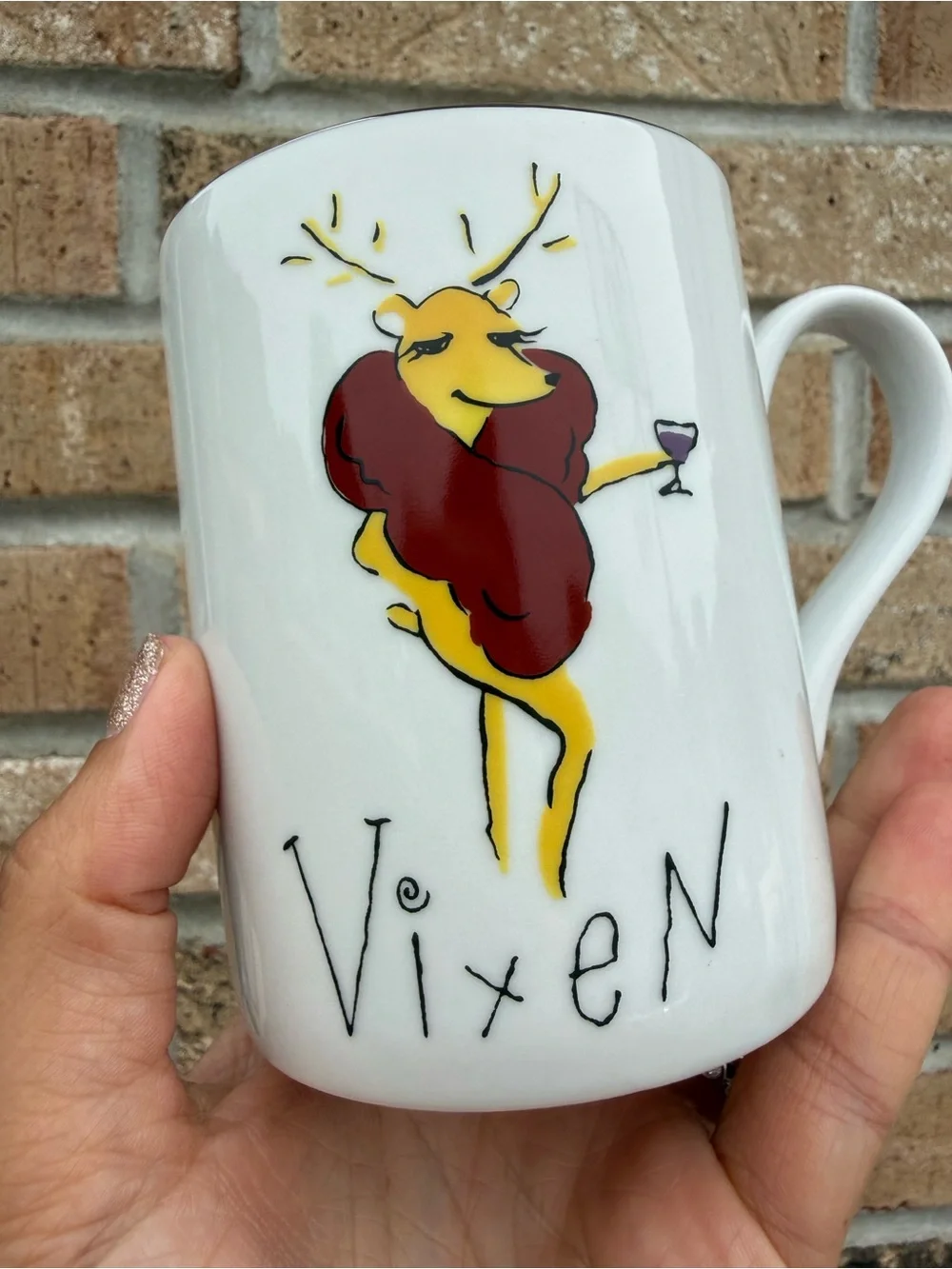 Vixen Ceramic Mug with Wine Glass Design POTTERY BARN reindeer collection